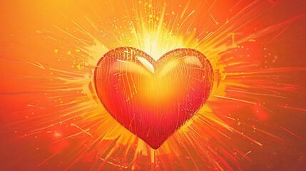 bright red heart surrounded by warm orange glow conceptual illustration