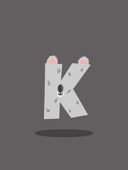 Letter k ,koala. Vector graphics in flat cartoon style , alphabet animals 