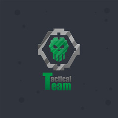Sci Fi Futuristic Skull Green Frame Military Logo Tactical Team  Isolated Vector Design