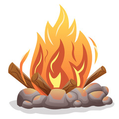 campfire with wood and stone, bonfire vector illustration © cadhysign