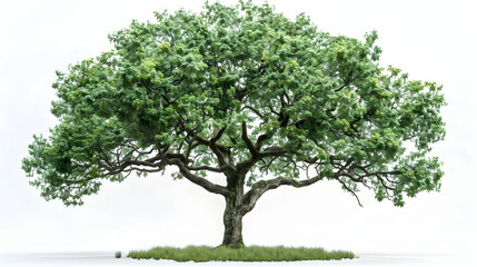 A robust walnut tree isolated on white background with compound leaves and green fruits ideal for garden or educational content.