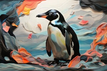penguin on an abstract, colorful background