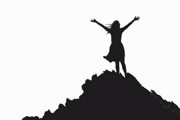 A powerful illustration of a woman triumphantly standing atop a mountain, symbolizing the liberation and empowerment of women.