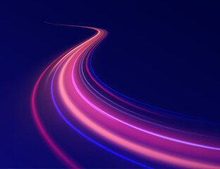 Lines in the shape of a comet against a dark background. Curved light trail stretched upward. Vector Illustration. Illustration of high speed concept. © ANATOLII