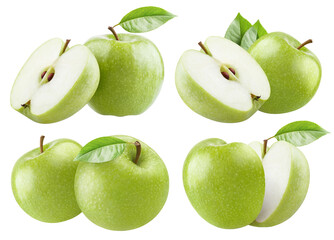 Set of delicious green apples, cut out