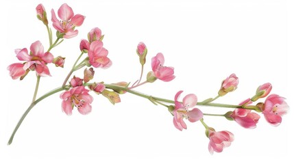 Fototapeta premium delicate pink wax flower twig with bud on white isolated floral design element wedding invitation digital illustration