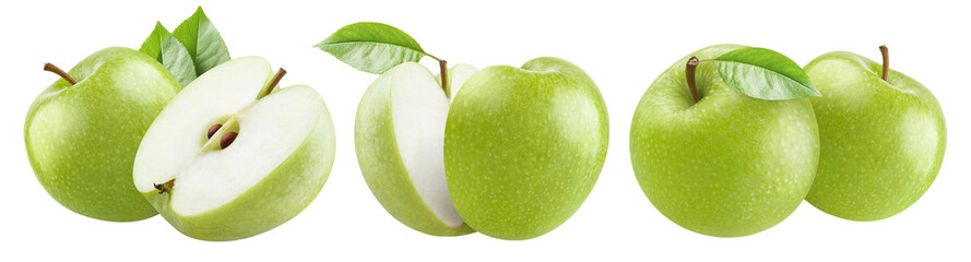 Set of delicious green apples, cut out