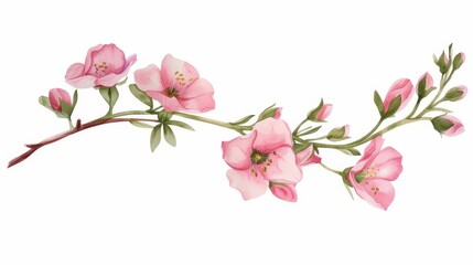Obraz premium delicate pink wax flower twig with bud on white isolated floral design element wedding invitation digital illustration