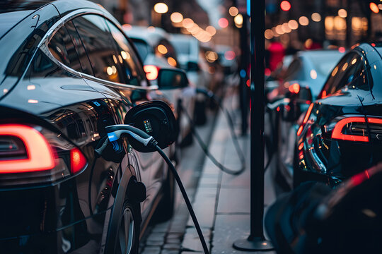 coche el&eacute;ctrico cargando en la calle futuro del transporte personal ciudades sostenibles sin contaminaci&oacute;n