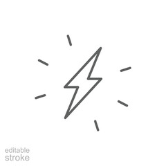 Lightning bolt icon. Simple outline style. Electricity, flash, thunder, spark, shock, light, power, thunderbolt, energy concept. Thin line symbol. Vector illustration isolated. Editable stroke.