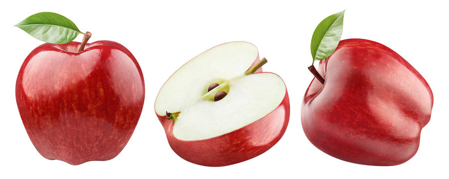 Set of delicious red apples, cut out