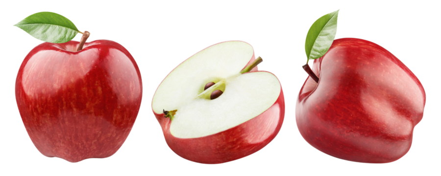 Set of delicious red apples, cut out