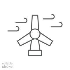 Wind turbine icon. Simple outline style. Wind power, generation, solar, plant, water, factory, electric, renewable energy concept. Thin line symbol. Vector illustration isolated. Editable stroke.