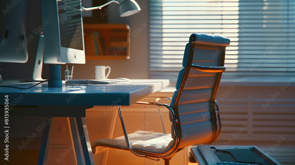 Aufkleber comfortable office chair near table with modern computer : generative ai