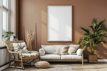 Poster Mockup in Brown Scandinavian Interior created with Generative AI
