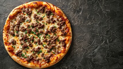 parmesan pizza with beef for national pizza party day background concept with copy space
