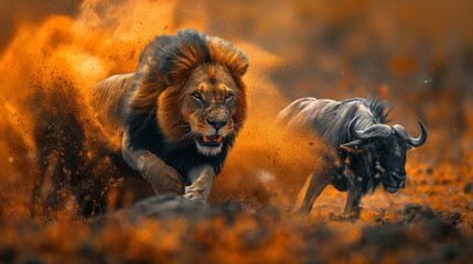 lion fighing over Massai marah jungle in south africa 4K Wallpaper created by ai
