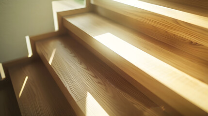 Obraz premium Modern natural ash tree wooden stairs in new house interior : Generative AI