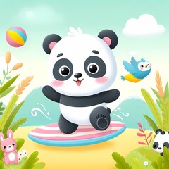 Obraz premium a drawing of a panda bear with big eyes and a white face panda illustration for a children's book