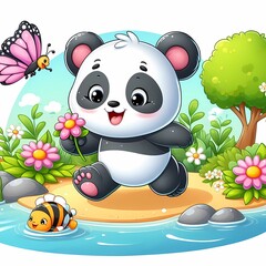 a drawing of a panda bear with big eyes and a white face panda illustration for a children's book