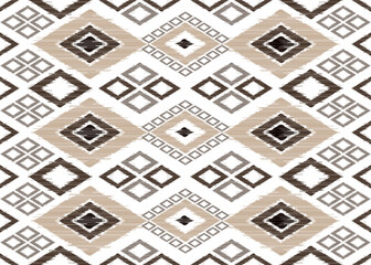 Ikat pattern on white background.Brown diamond pattern.Chevron pattern.Diagonal.Geometric shape.Digital design.Seamless.Illustration.Leaf shape.Design for clothes.Dress.Carpet.Printing.Tablecloth.Knit