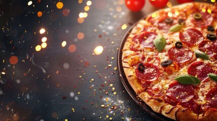 national pizza party day background concept with copy space