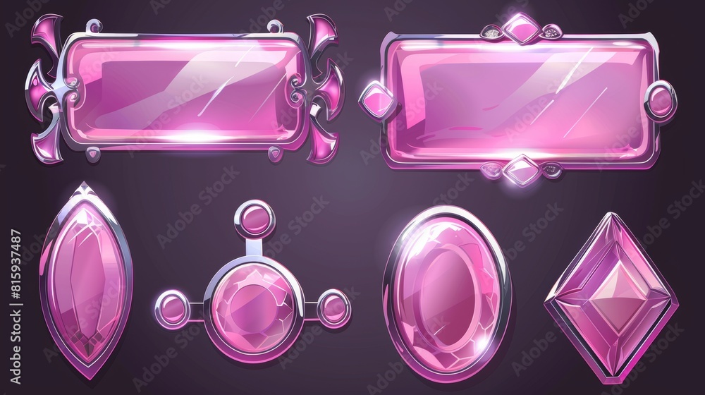 Poster modern set of empty royal gui bars for a game or arcade interface. pink medieval menu glossy borders