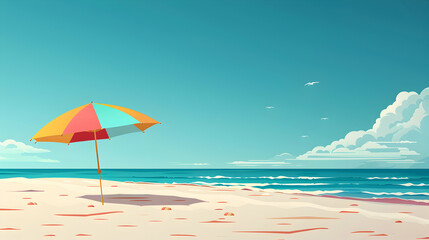 Sandy Beach with Colorful Umbrella and Clear Sky Concept: Relaxing Summer Atmosphere in Cartoon Style Isometric Illustration with Copyspace