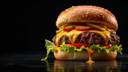 hamburger on black background