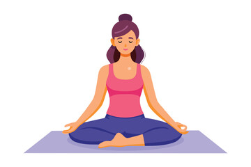 Woman sitting in a fitness studio with her yoga class, isolated flat vector illustration.