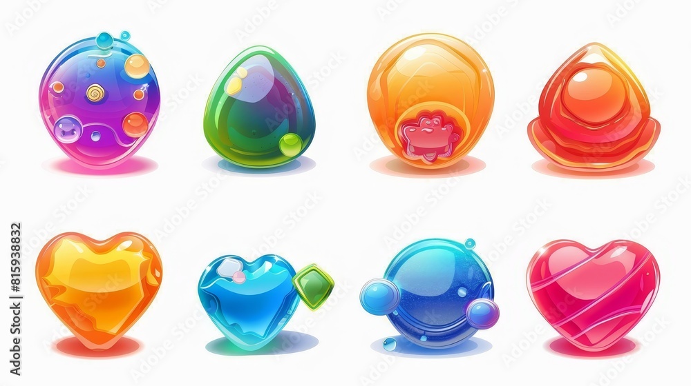 Aufkleber a collection of jelly candies, game icons, and ui buttons. funny cartoon assets for app design. isol