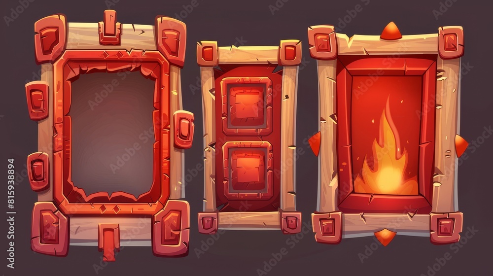 Poster ui frames for a game shop and a daily reward board. clipart illustration of red game screens with bu