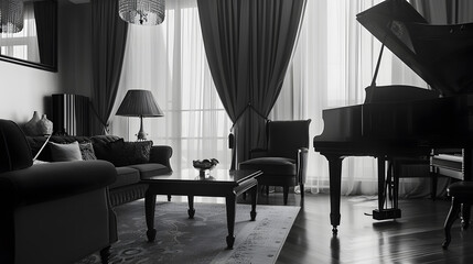 Spacious classic living room in black and white Interior designed with style : Generative AI