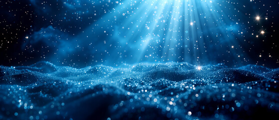 A serene abstract image of soothing blue light rays and sparkling particles, offering a calming and harmonious visual experience, abstract wallpaper