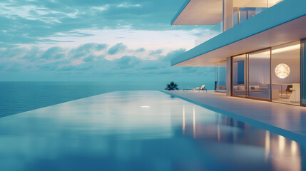 Modern luxury house overlooking ocean : Generative AI