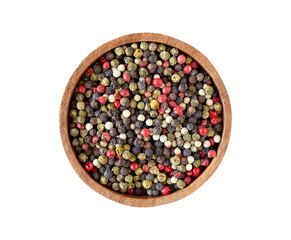 Multicolored peppercorns isolated on a transparent background. Mixture of peppers. Spices:...