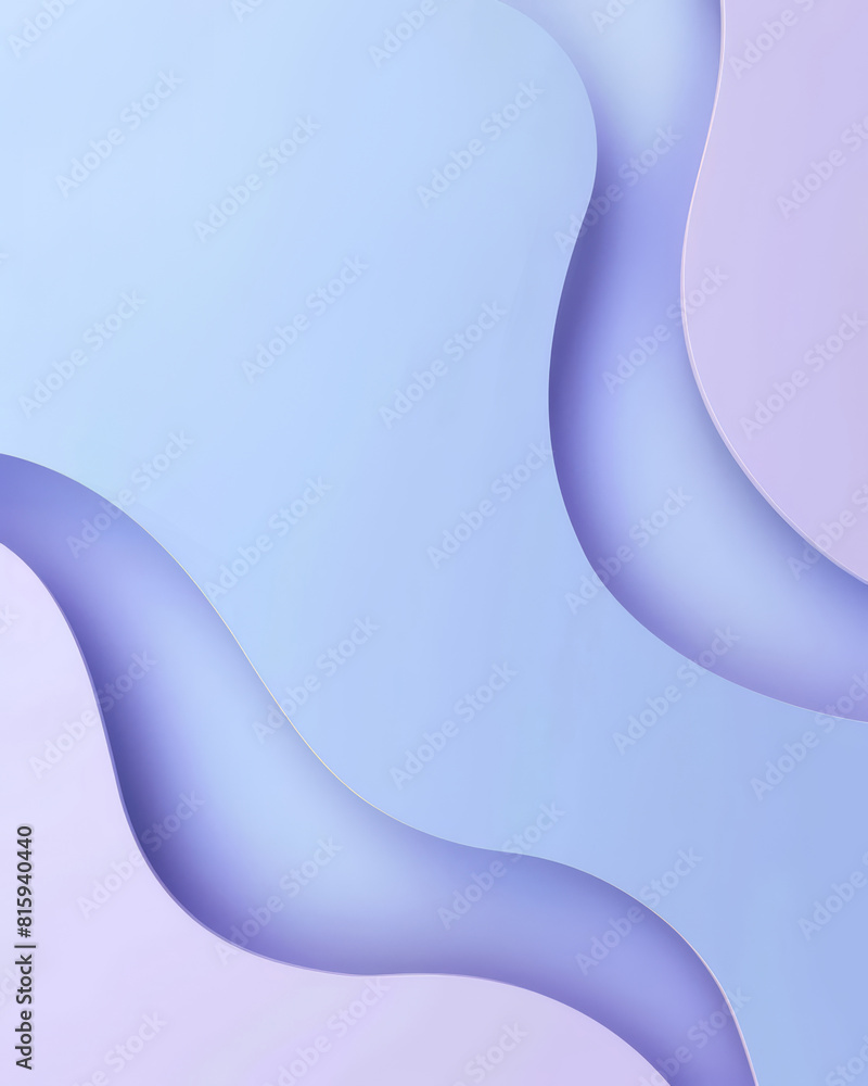 Poster Smooth pastel waves in blue and lavender purple, form a fluid, abstract design with a tranquil feel and central space for copy text.