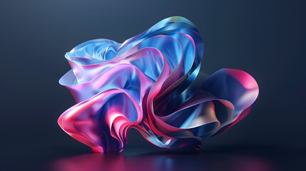 Fototapeta na wymiar 3d render, modern abstract wallpaper with curvy pink blue translucent film ruffles, layers and folds. Fashion background