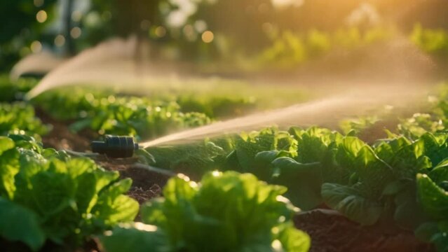 Automatic watering system for a lush and thriving vegetable garden.