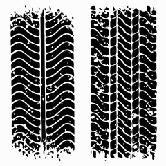 Tire trace track, wheels braking distances, tread silhouettes brushes, isolated car or motorcycles vector trails