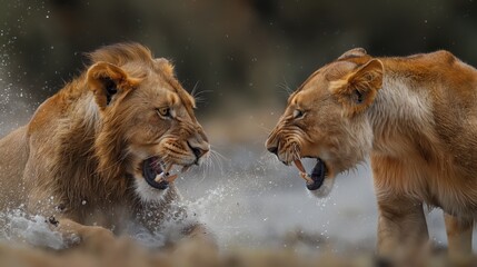 lion fighing over Massai marah jungle in south africa 4K Wallpaper created by ai