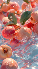 Peaches in Purity: Submerged in Water with Air Bubbles