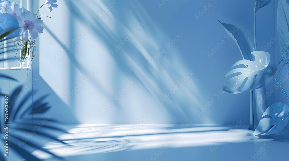 Poster abstract blue color gradient studio background for product presentation empty room with shadows of w