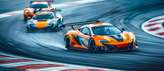A image of sports cars racing on a track, capturing the speed and adrenaline of motorsport competitions
