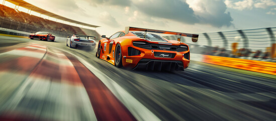 A image of sports cars racing on a track, capturing the speed and adrenaline of motorsport...