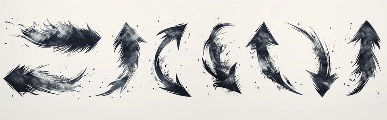 Eyecatching illustration of black feather arrows on white canvas