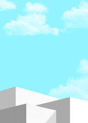 Building wall exterior against blue sky white clouds background vertical