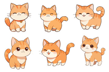 Cute orange cat, chibi style, various styles