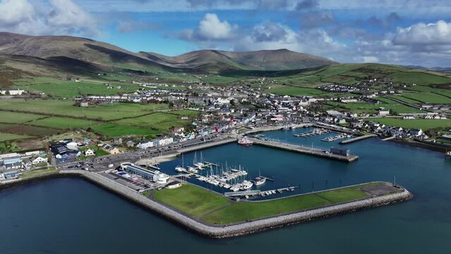 Aerial footage of charming town of Dingle in Ireland, 4K Mavic 3 Pro, Tourism Ireland