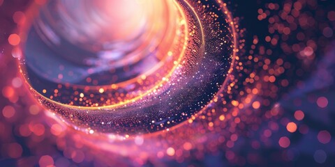 Abstract background with swirling light particles and glowing spiral shapes, futuristic technology and innovation, symbolizing digital transformation in science or artificial intelligence,